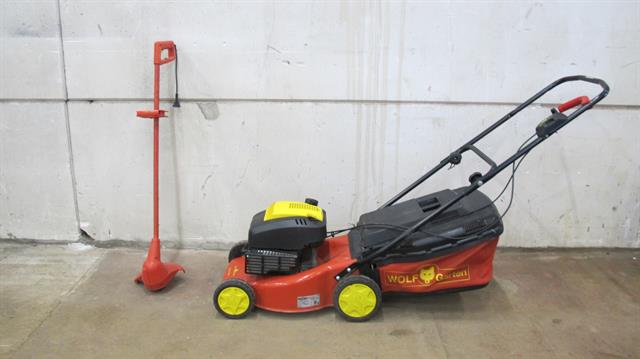 Tuin gereedschap grasmaaier benzine en kantentrimmer Wolfgarten
